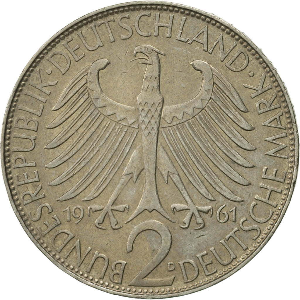 Moneta, Niemcy - RFN, 2 Mark, 1961, Munich, AU(55-58), Miedź-Nikiel, KM:116