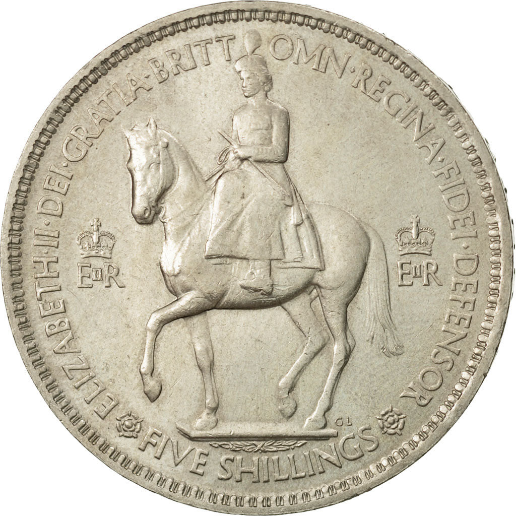 Great Britain, Elizabeth II, Crown, 1953, AU(55-58), Copper-nickel, KM:894
