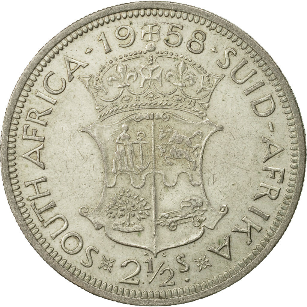 South Africa, Elizabeth II, 2-1/2 Shillings, 1958, EF(40-45), Silver, KM:51