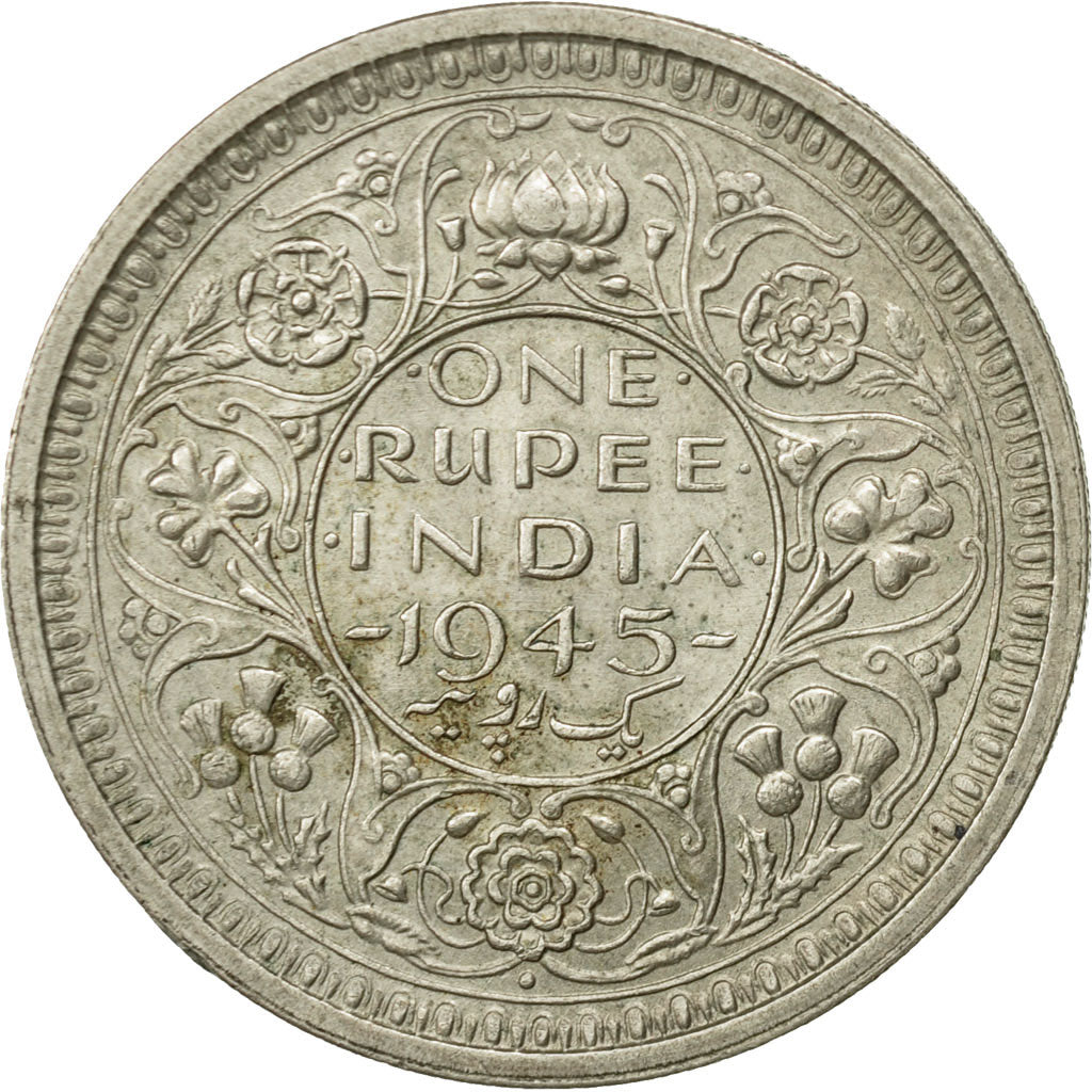 INDIA-BRITISH, George VI, Rupee, 1945, AU(55-58), Silver, KM:557.1