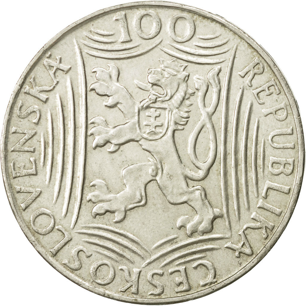 Czechoslovakia, 100 Korun, 1949, AU(50-53), Silver, KM:30