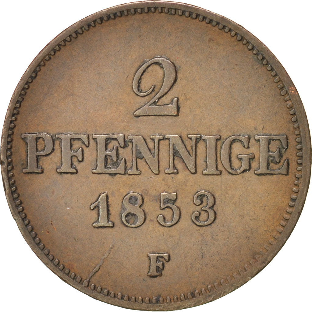 Münze, Deutsch Staaten, SAXONY-ALBERTINE, Friedrich August II, 2 Pfennig, 1853
