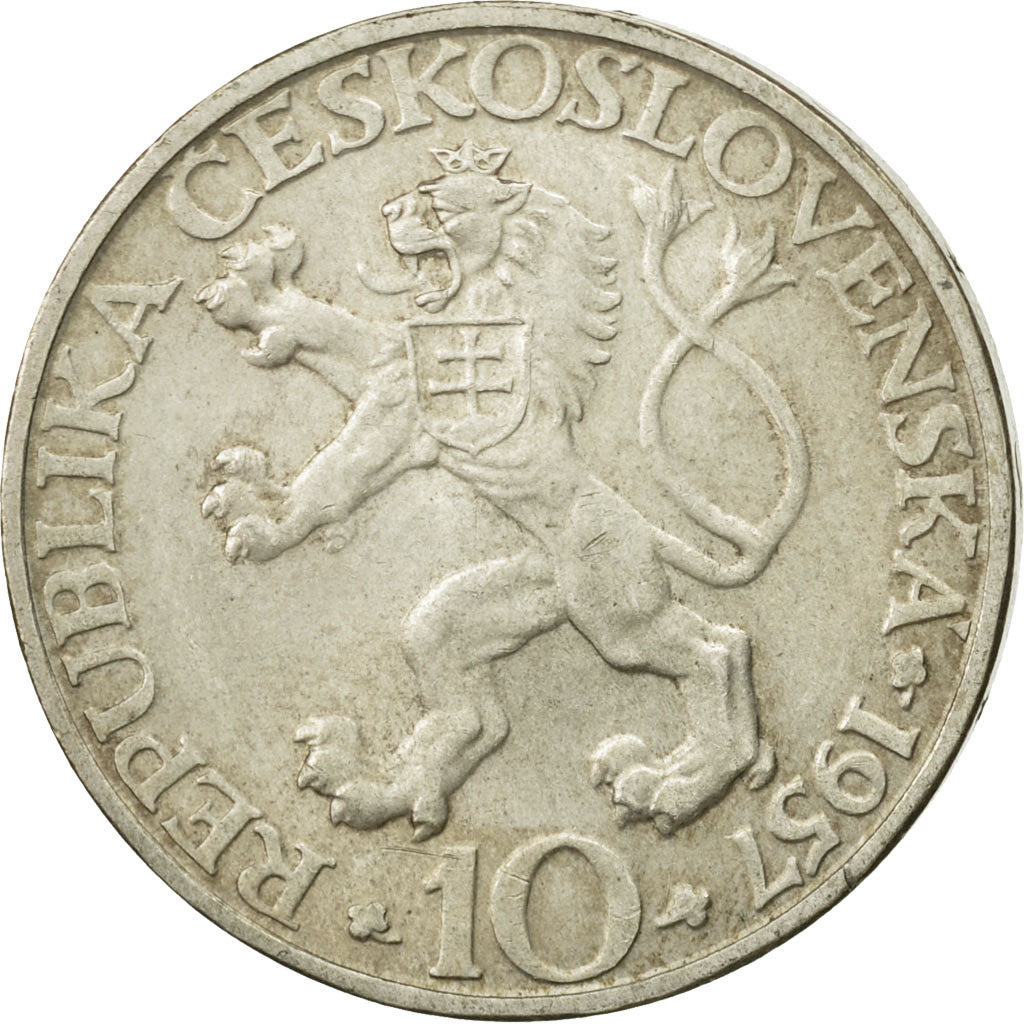 Czechoslovakia, 10 Korun, 1957, EF(40-45), Silver, KM:47.1