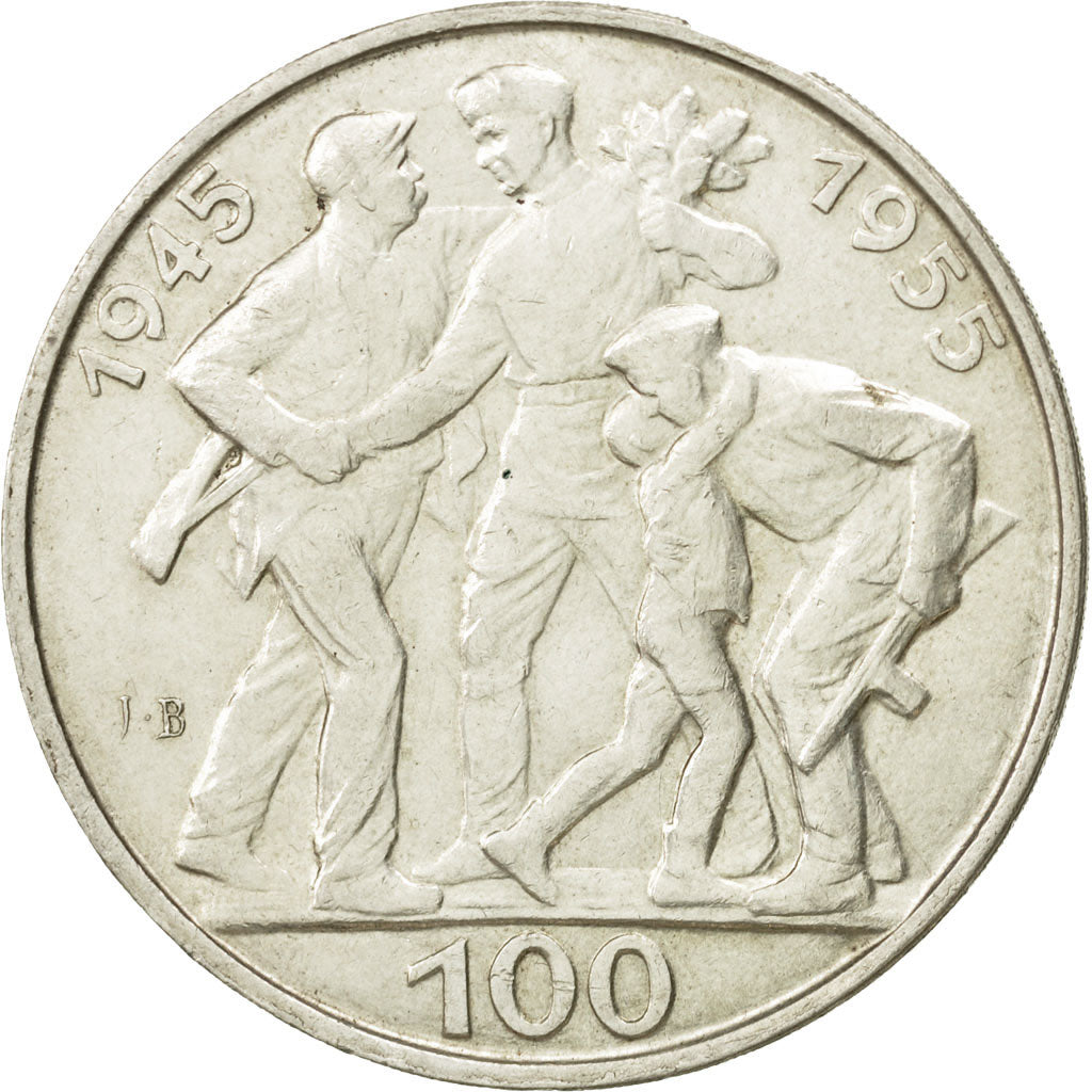 Czechoslovakia, 100 Korun, 1955, EF(40-45), Silver, KM:45