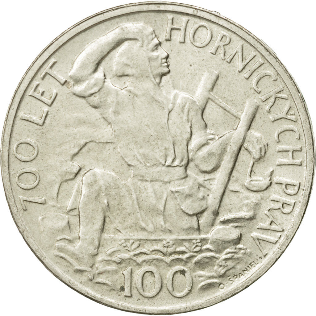 Czechoslovakia, 100 Korun, 1949, AU(55-58), Silver, KM:29