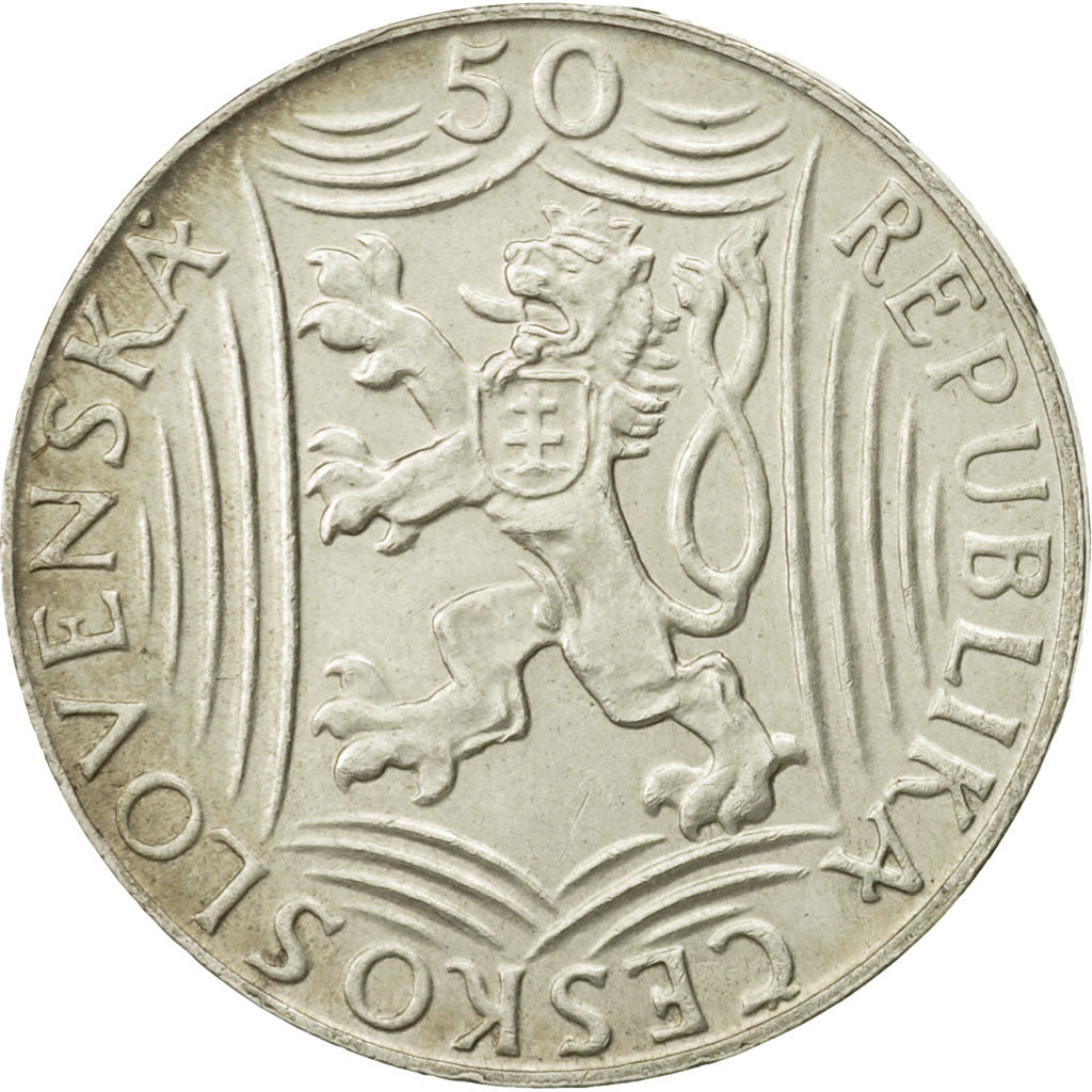 Czechoslovakia, 50 Korun, 1949, AU(55-58), Silver, KM:28