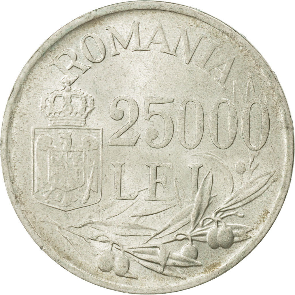Romania, Mihai I, 25000 Lei, 1946, AU(55-58), Silver, KM:70