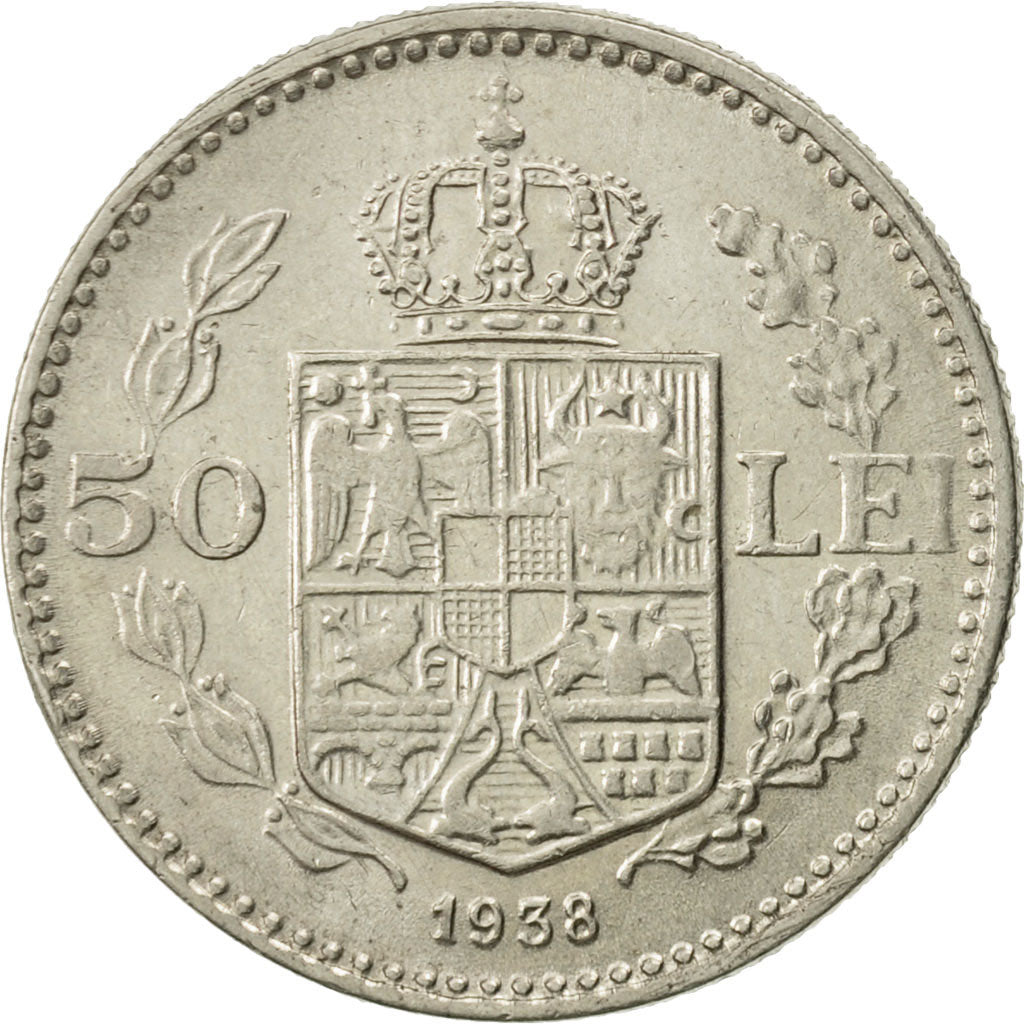 Romania, Carol II, 50 Lei, 1938, AU(50-53), Nickel, KM:55