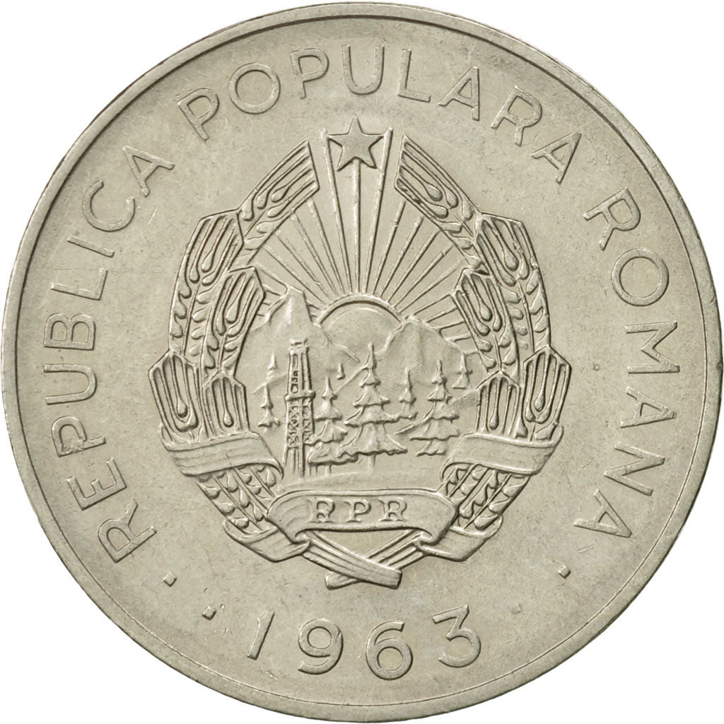 Romania, 3 Lei, 1963, AU(50-53), Nickel Clad Steel, KM:91