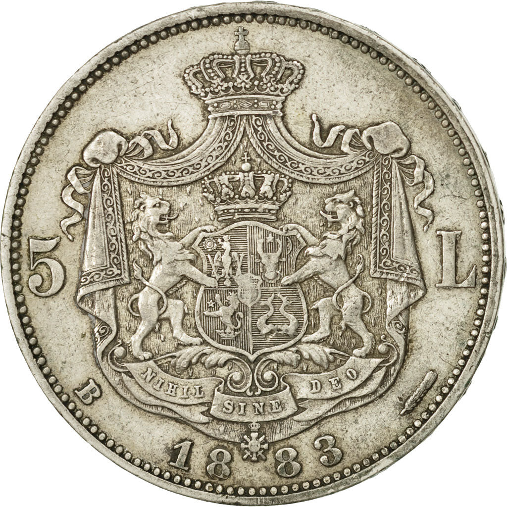 Romania, Carol I, 5 Lei, 1883, Bucarest, EF(40-45), Silver, KM:17.1