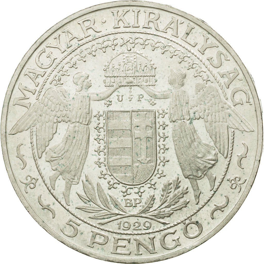 Hungary, 5 Pengö, 1929, Budapest, MS(60-62), Silver, KM:Pn12.1