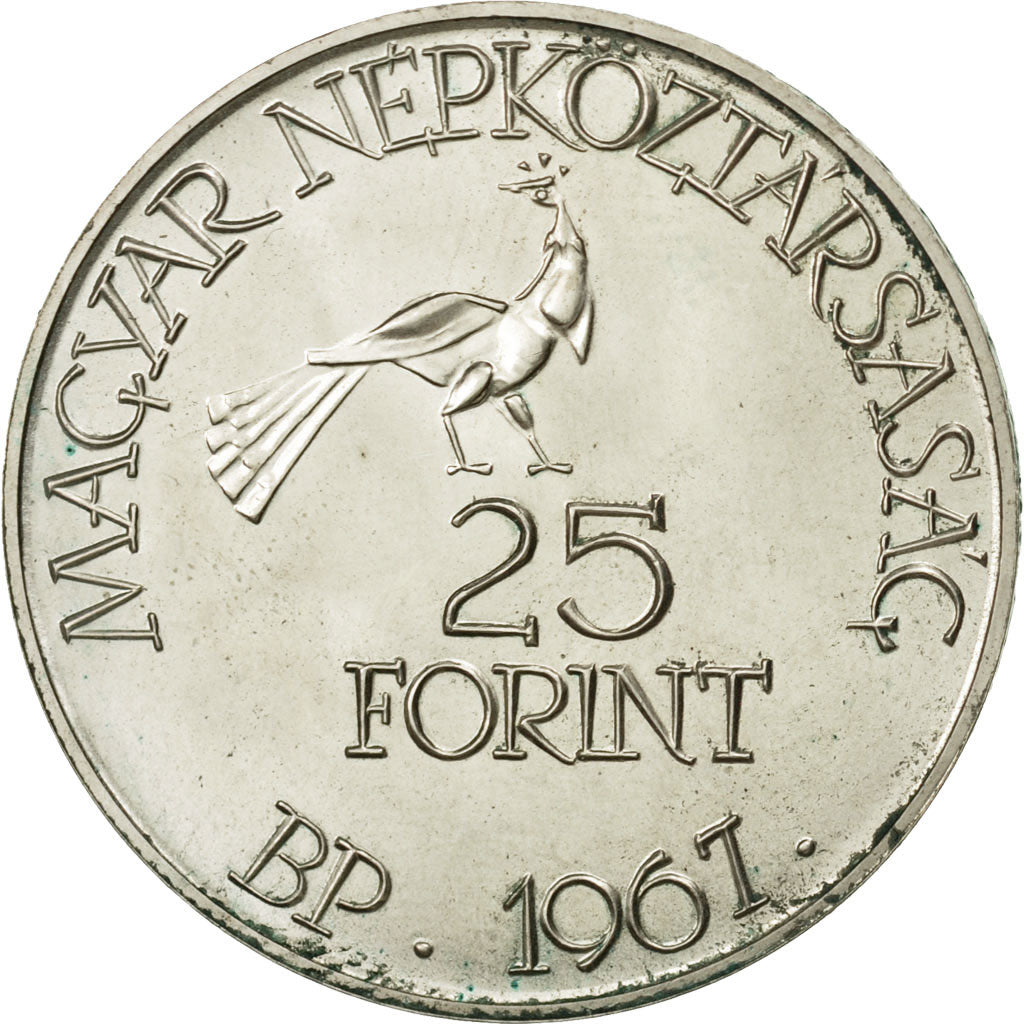 Hungary, 25 Forint, Huszonot, 1967, MS(60-62), Silver, KM:577
