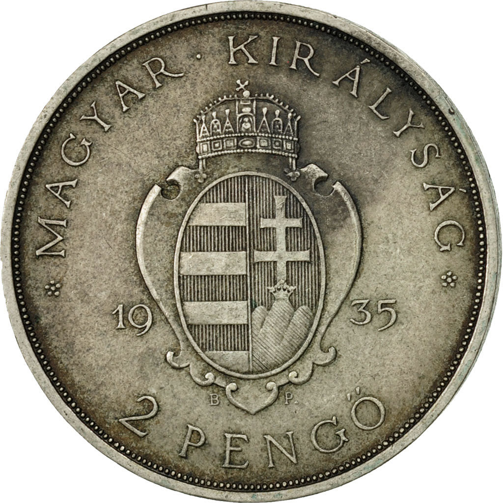 Hungary, 2 Pengö, 1935, AU(50-53), Silver, KM:513