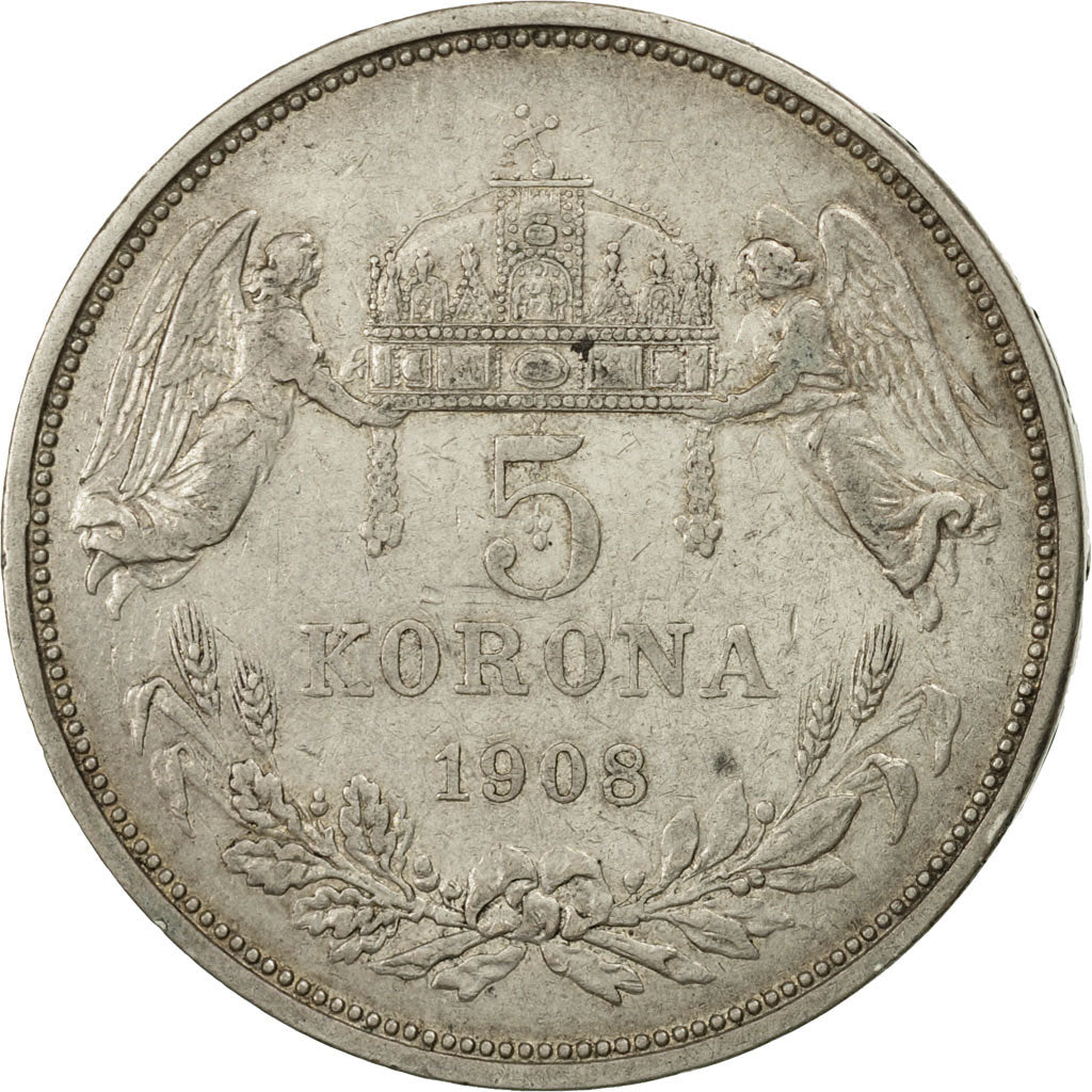 Hongrie, Franz Joseph I, 5 Korona, 1908, Kormoczbanya, TTB, Argent, KM:488