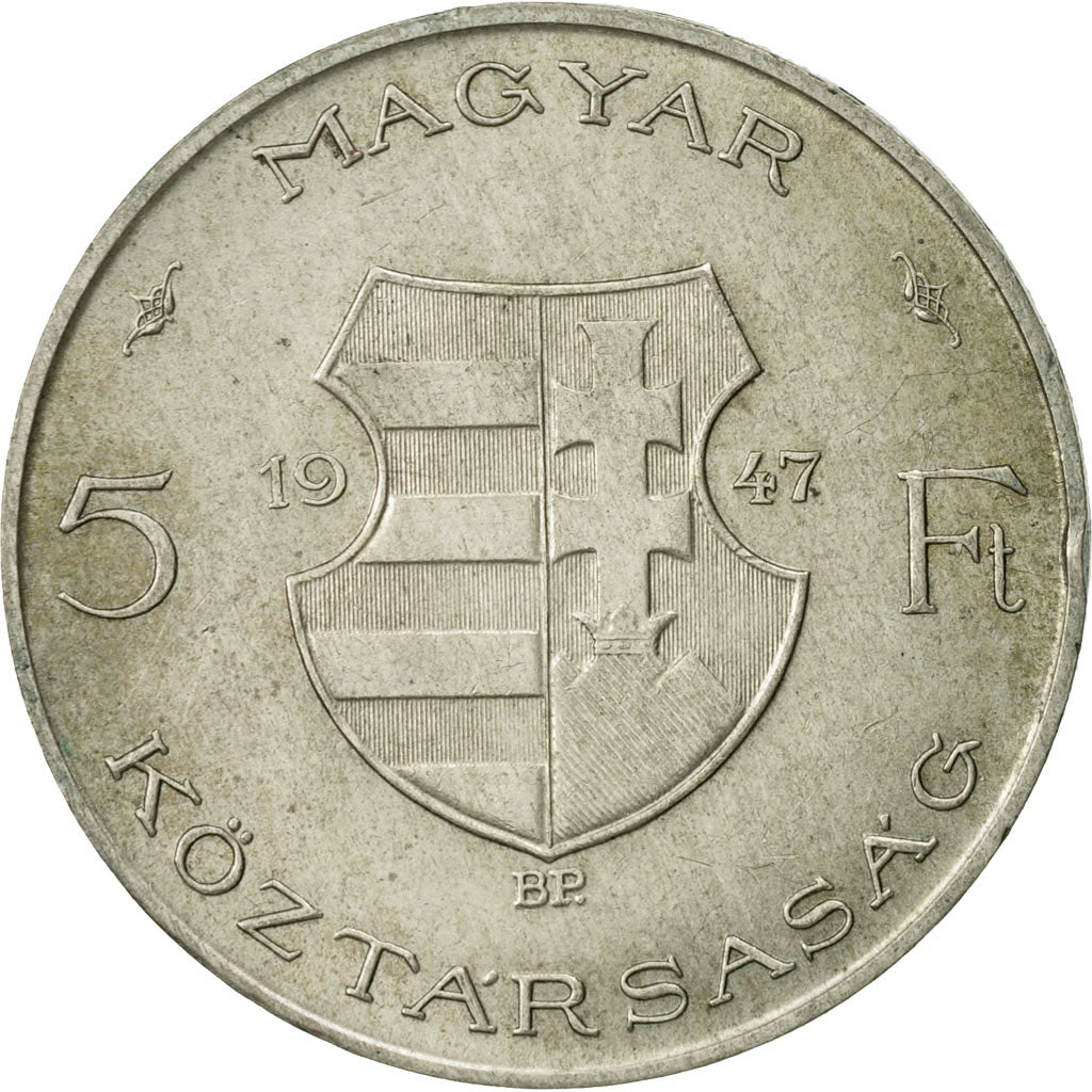 Hungary, 5 Forint, 1947, AU(50-53), Silver, KM:534a