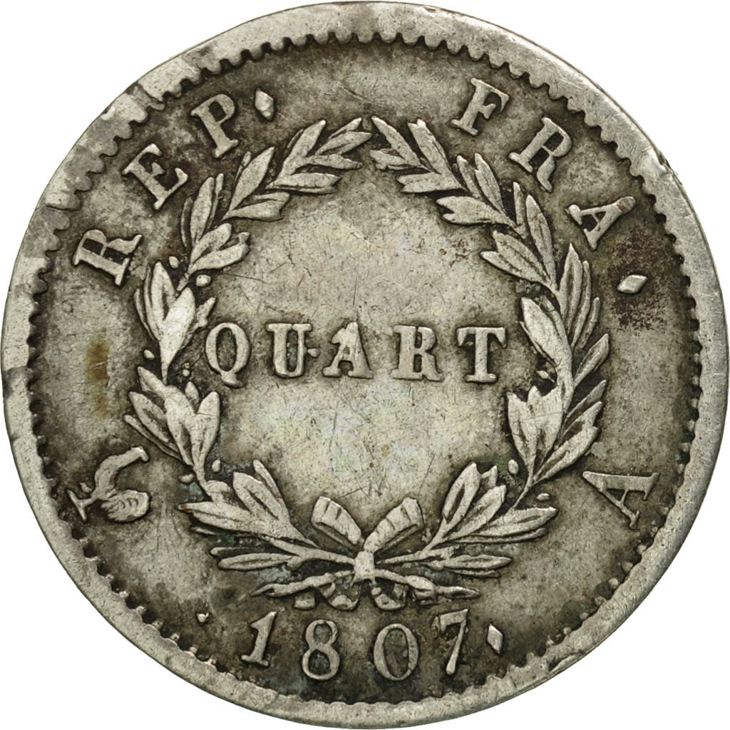 Coin, France, Napoléon I, 1/4 Franc, 1807, Paris, EF(40-45), Silver, KM:677