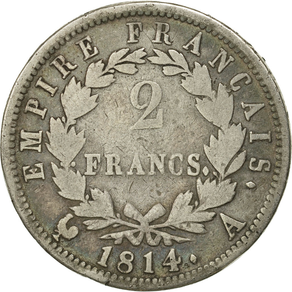 Moneda, Francia, Napoléon I, 2 Francs, 1814, Paris, BC, Plata, KM:693.1