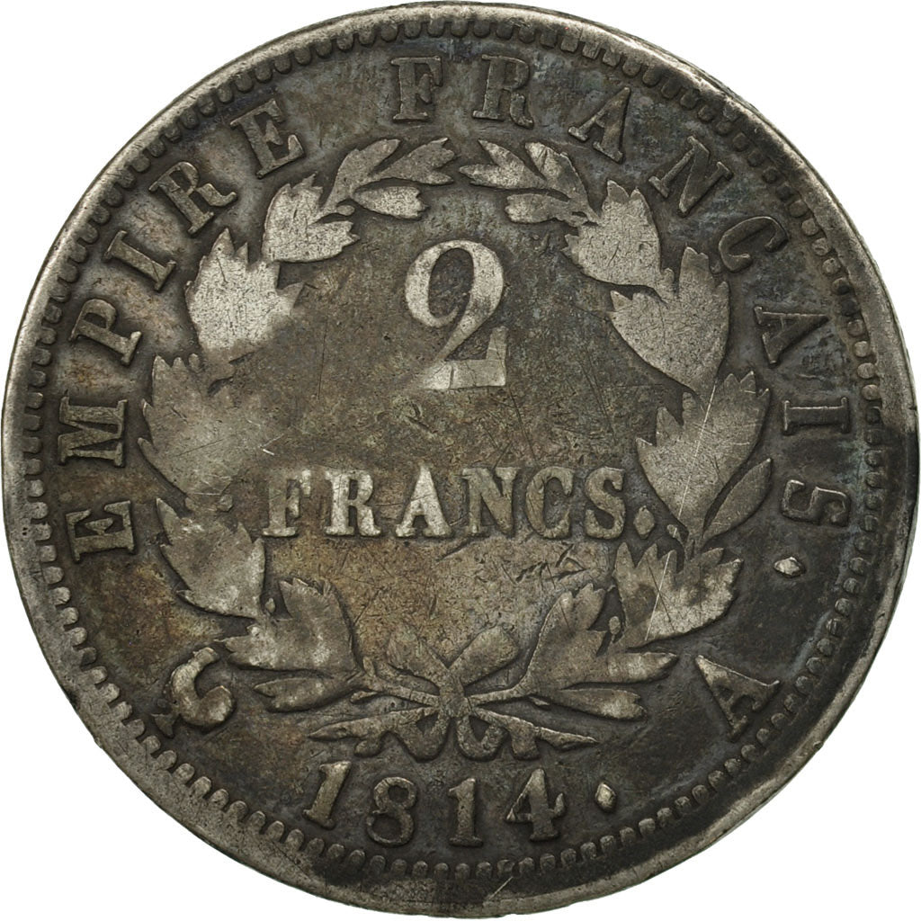 Münze, Frankreich, Napoléon I, 2 Francs, 1814, Paris, SGE+, Silber, KM:693.1