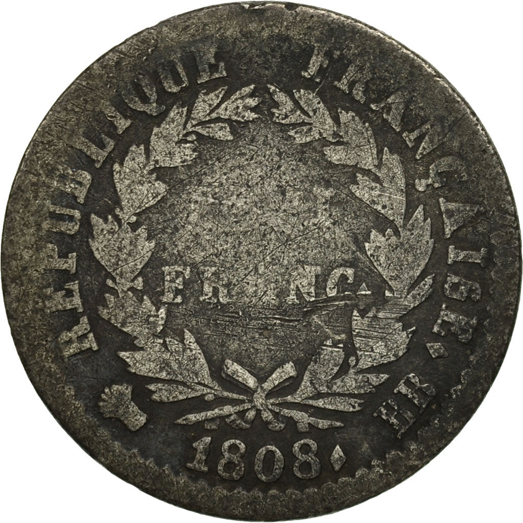 France, Napoléon I, 1/2 Franc, 1808, Strasbourg, VG(8-10), Silver, KM:680.3