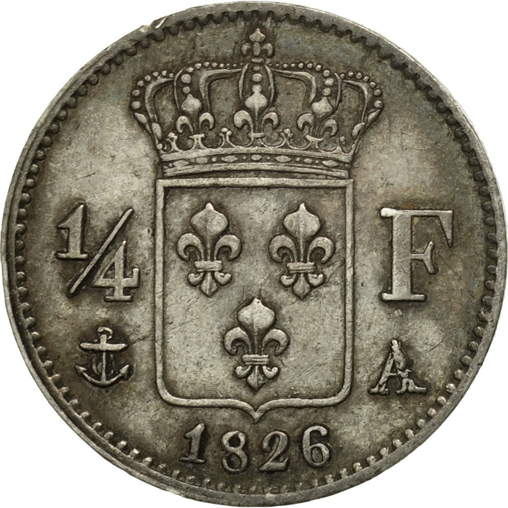 Moneta, Francja, Charles X, 1/4 Franc, 1826, Paris, AU(50-53), Srebro, KM:722.1