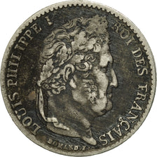 Moneda, Francia, Louis-Philippe, 1/4 Franc, 1844, Lille, BC+, Plata, KM:740.13
