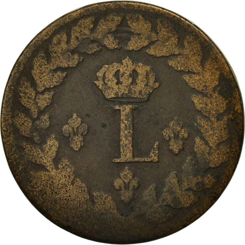 Munten, Frankrijk, Louis XVIII, Decime, 1815, Strasbourg, ZG+, Bronze, KM:701