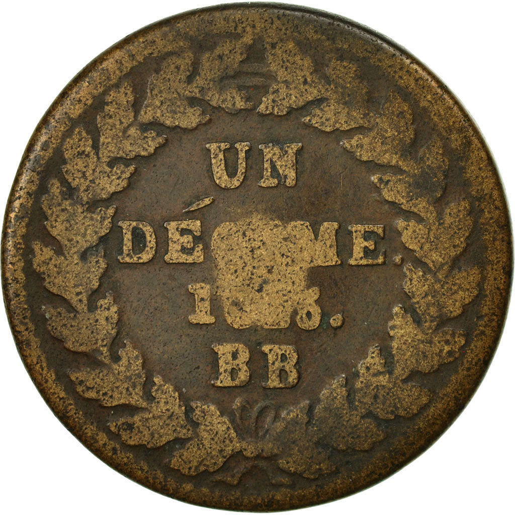 Munten, Frankrijk, Louis XVIII, Decime, 1815, Strasbourg, ZG+, Bronze, KM:701