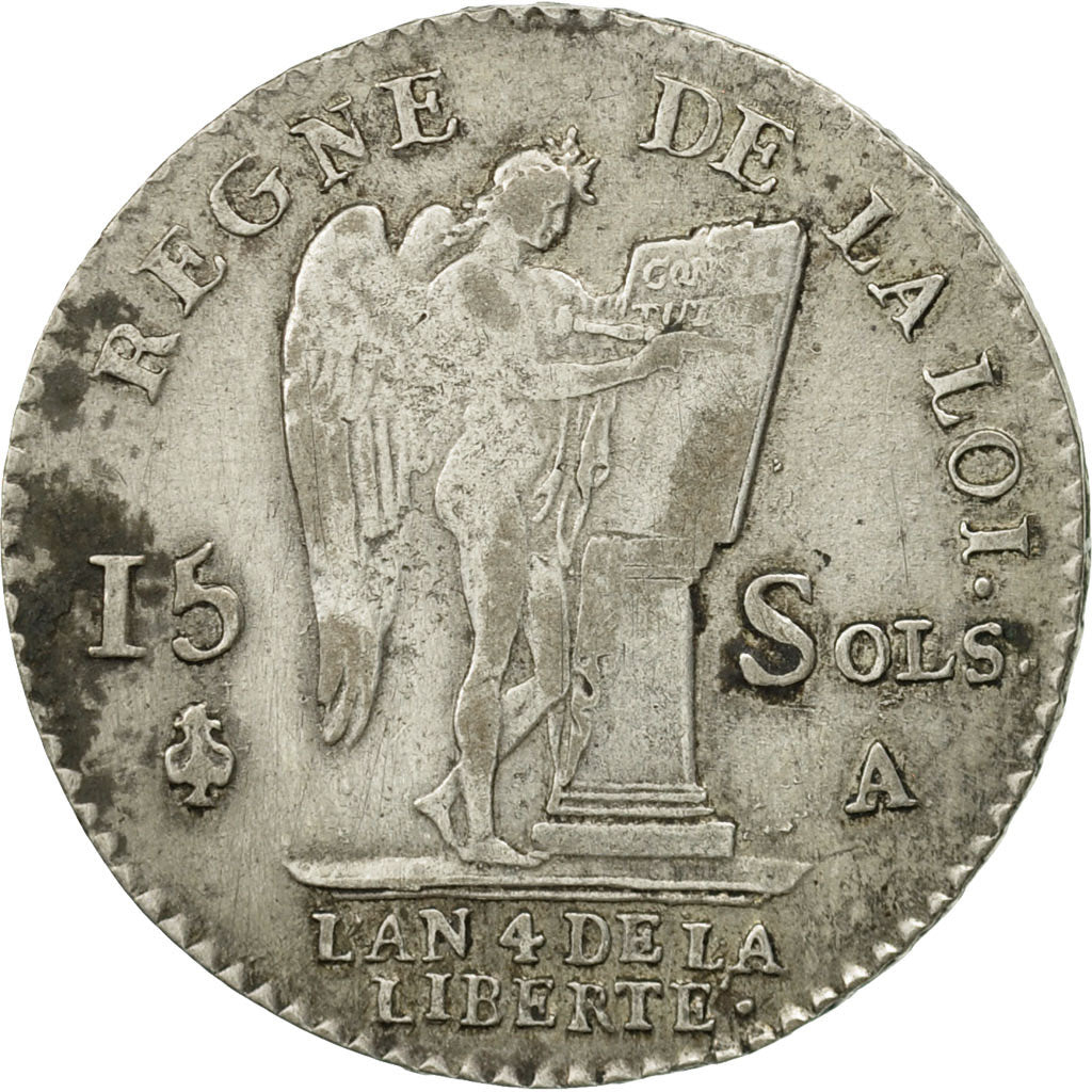 Francia, 15 sols françois, 1/8 ECU, 1792, Paris, MB+, Argento, KM 604.1