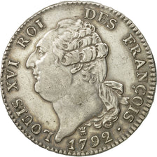 France, Écu de 6 livres françois, 1792, Limoges, AU(50-53), KM 615.6, Gadoury 55