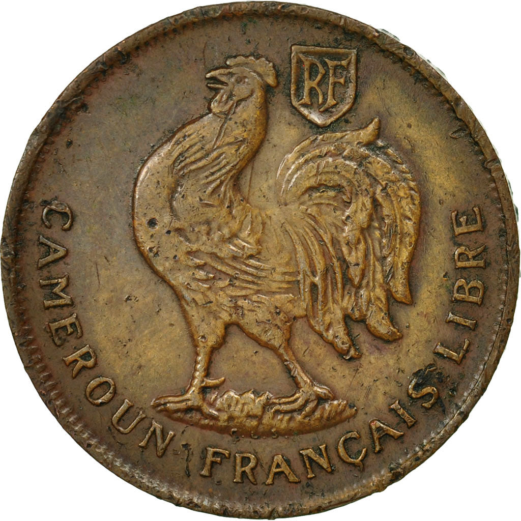 Cameroon, Franc, 1943, Pretoria, EF(40-45), Bronze, KM:7, Lecompte:16