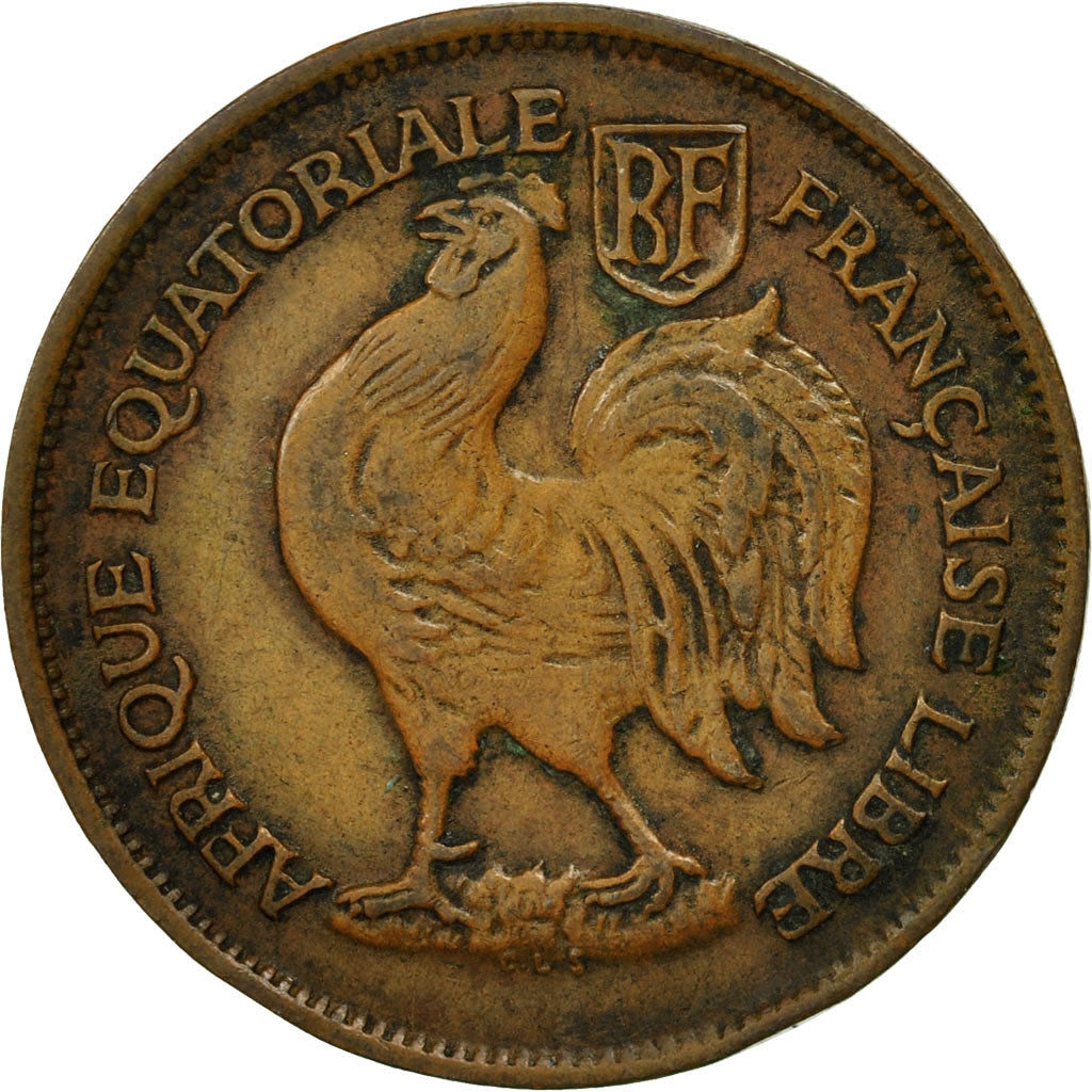 French Equatorial Africa, Franc, 1943, Pretoria, EF(40-45), Bronze, KM:2a