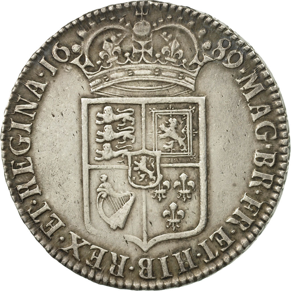 Great Britain, William and Mary, 1/2 Crown, 1689, EF(40-45), Silver, KM:472.1