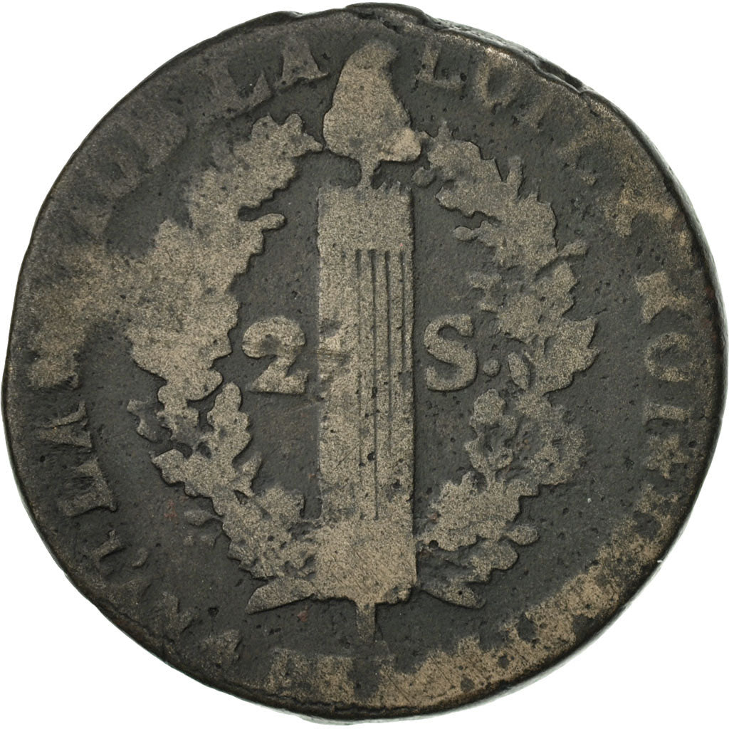 Monnaie, France, 2 sols françois, 2 Sols, 1792, Bayonne, B+, Bronze, KM:603.9