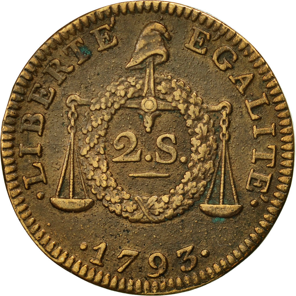Coin, France, 2 Sols à la Balance, 2 Sols, 1793, EF(40-45), Bronze, Gadoury:31