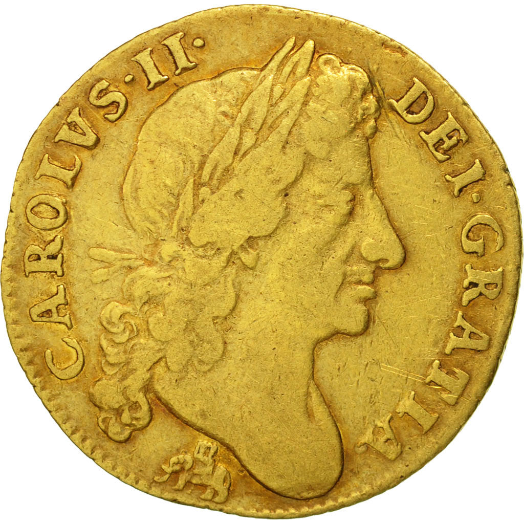 Great Britain, Charles II, 1/2 Guinea, 1676, London, VF(30-35), Gold, KM:439.2