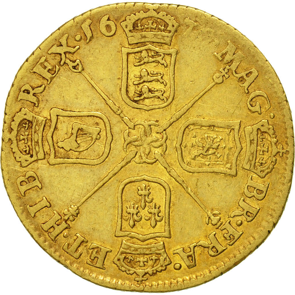 Great Britain, Charles II, 1/2 Guinea, 1676, London, VF(30-35), Gold, KM:439.2