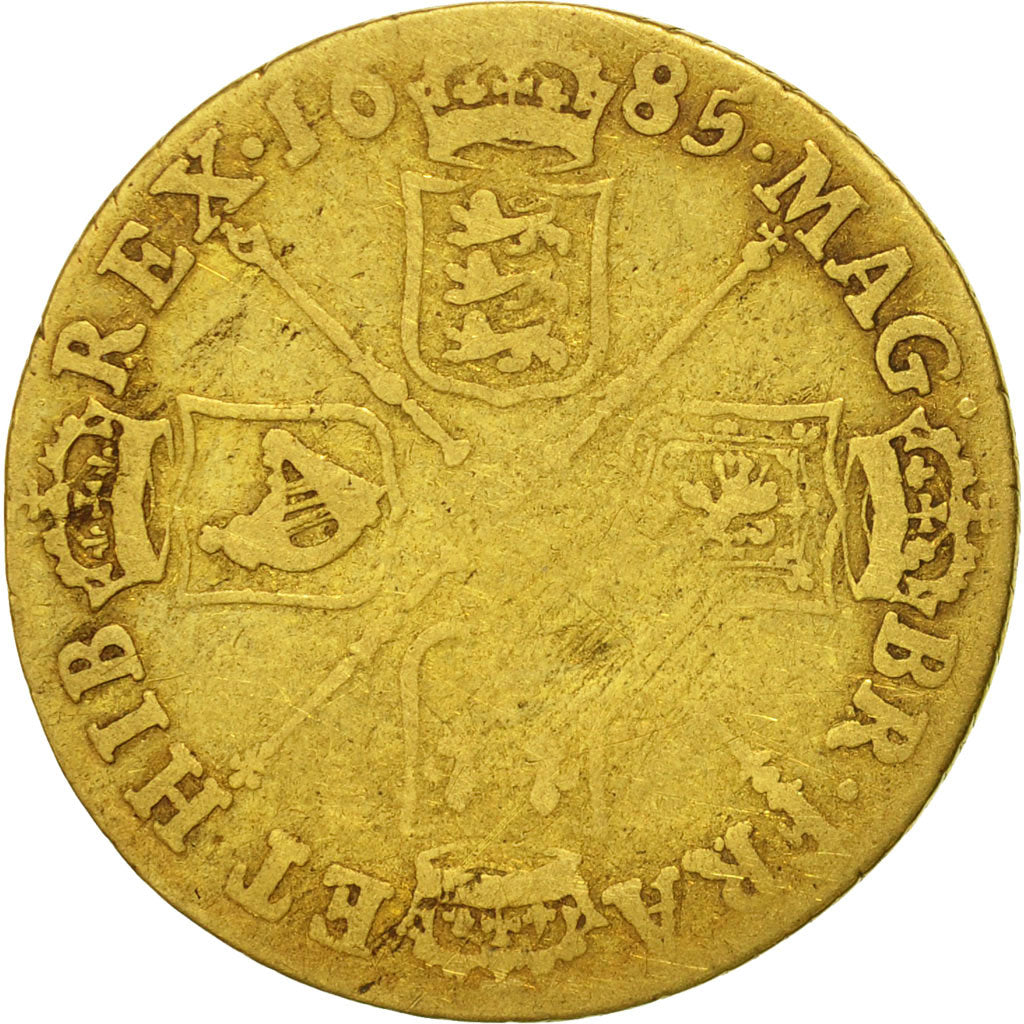 Great Britain, James II, Guinea, 1685, London, F(12-15), Gold,KM:453.1,Spink3400