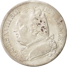 Munten, Frankrijk, Louis XVIII, Louis XVIII, 5 Francs, 1815, Rouen, ZF+, Zilver
