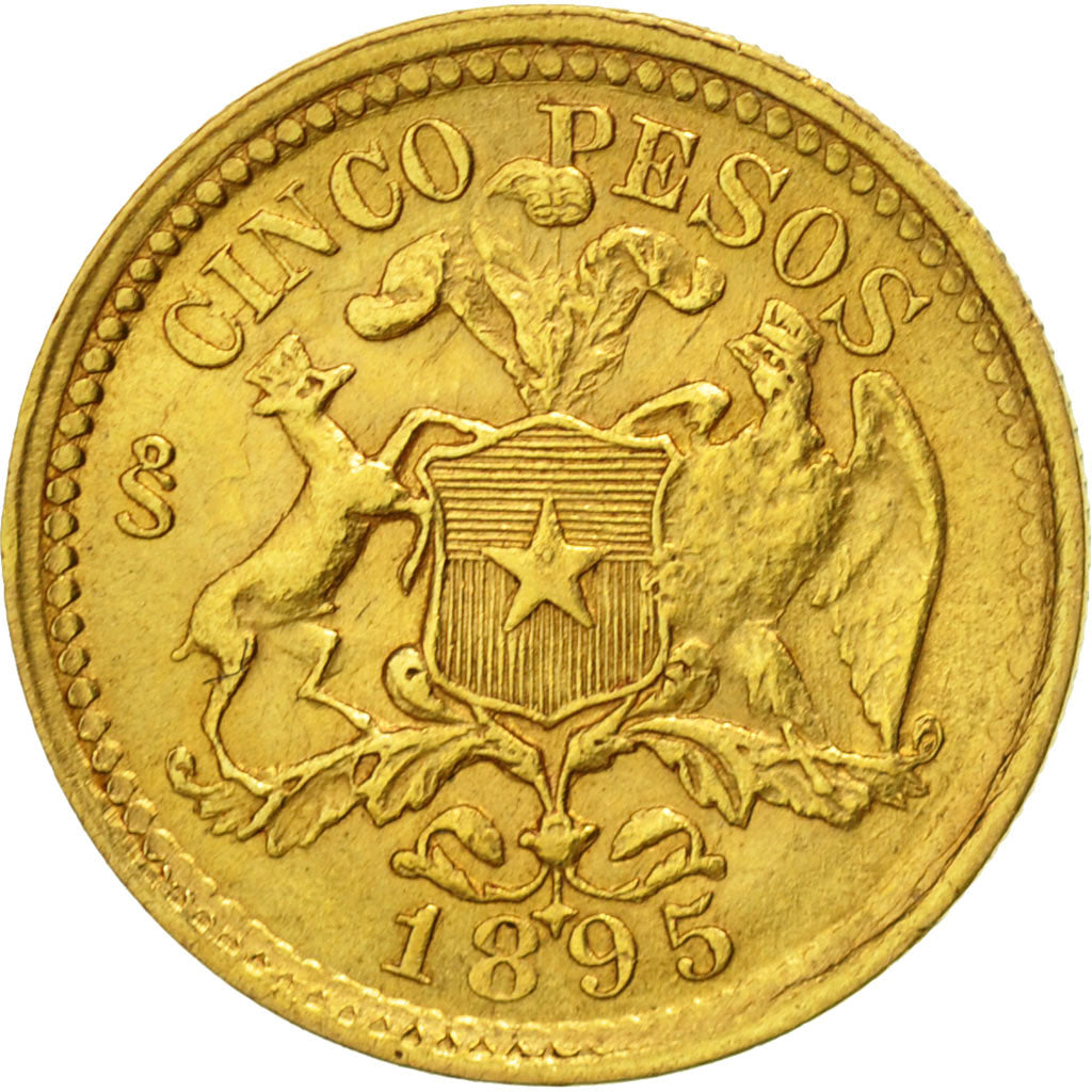 Chile, 5 Pesos, 1895, AU(50-53), Gold, KM:153
