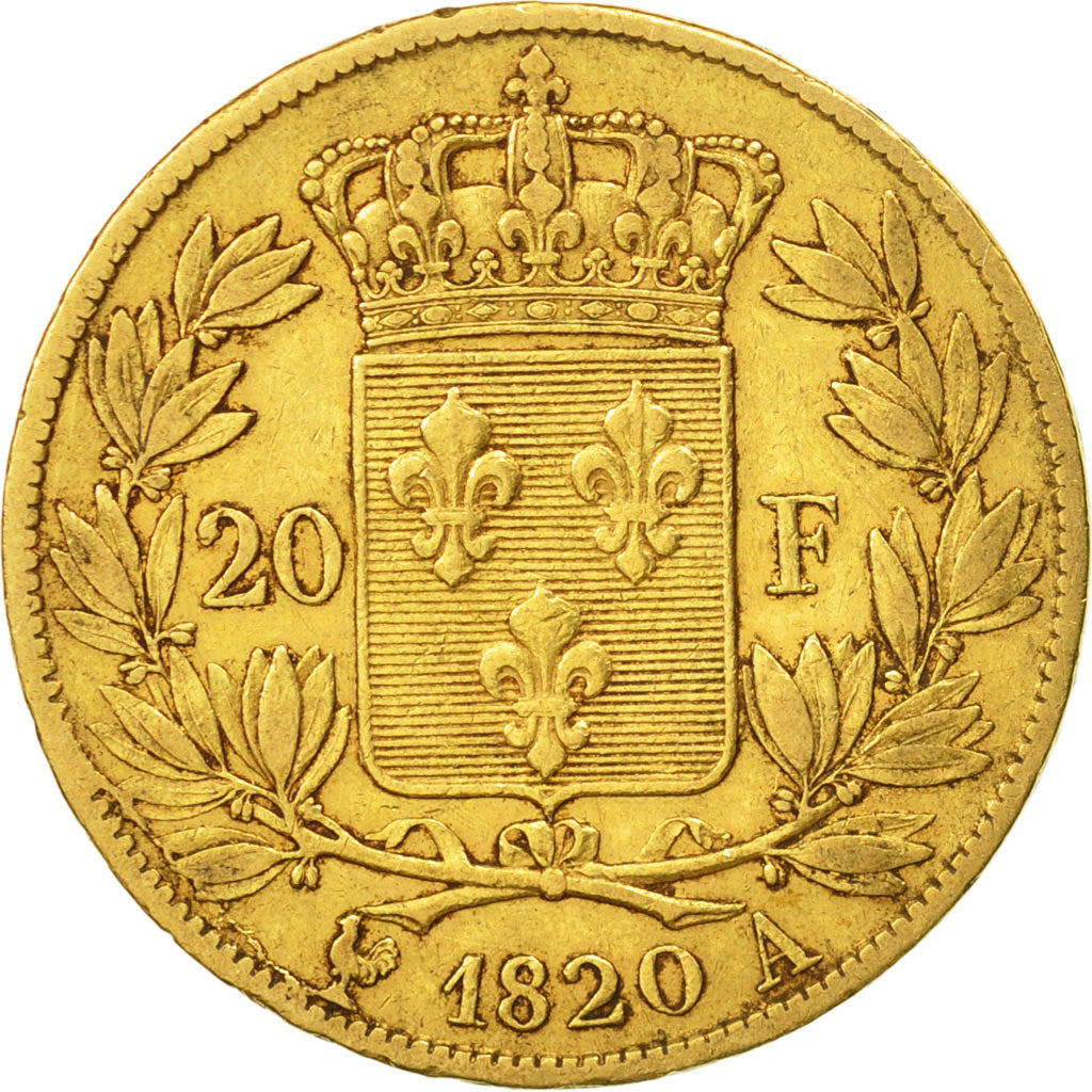 France, Louis XVIII, 20 Francs, 1820, Paris, VF(30-35),Gold,KM 712.1,Gadoury1028