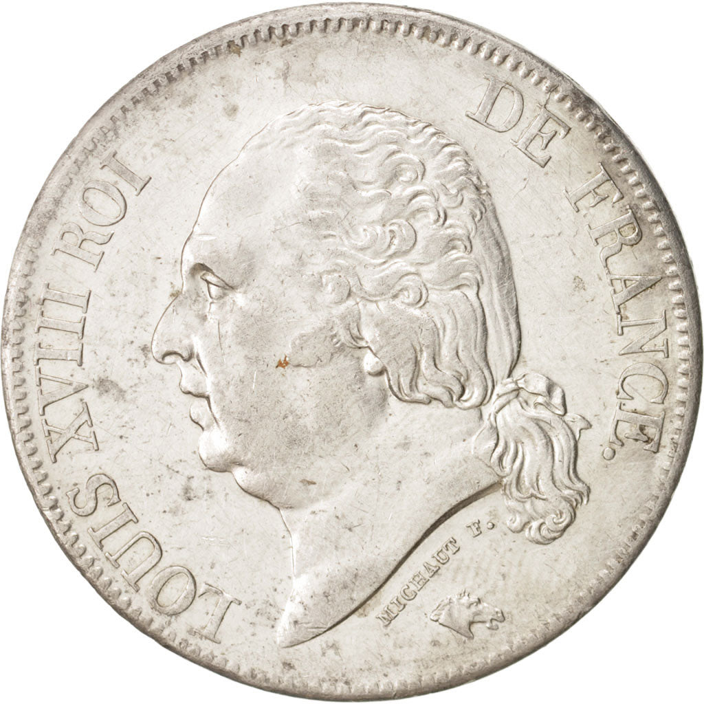 Moneta, Francia, Louis XVIII, Louis XVIII, 5 Francs, 1823, Paris, BB+, Argento