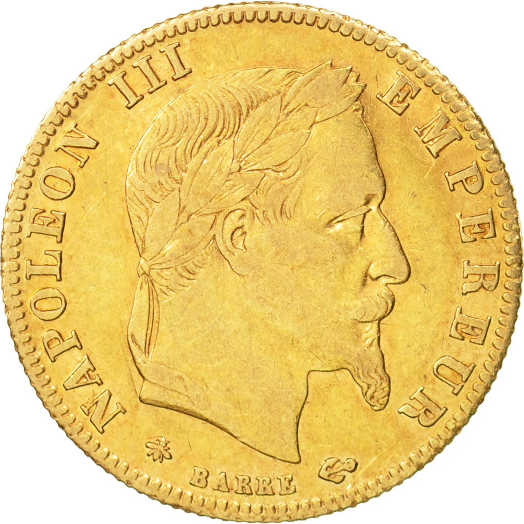 France, Napoleon III, 5 Francs, 1867, Paris, AU(50-53),Gold,KM 803.1,Gadoury1002