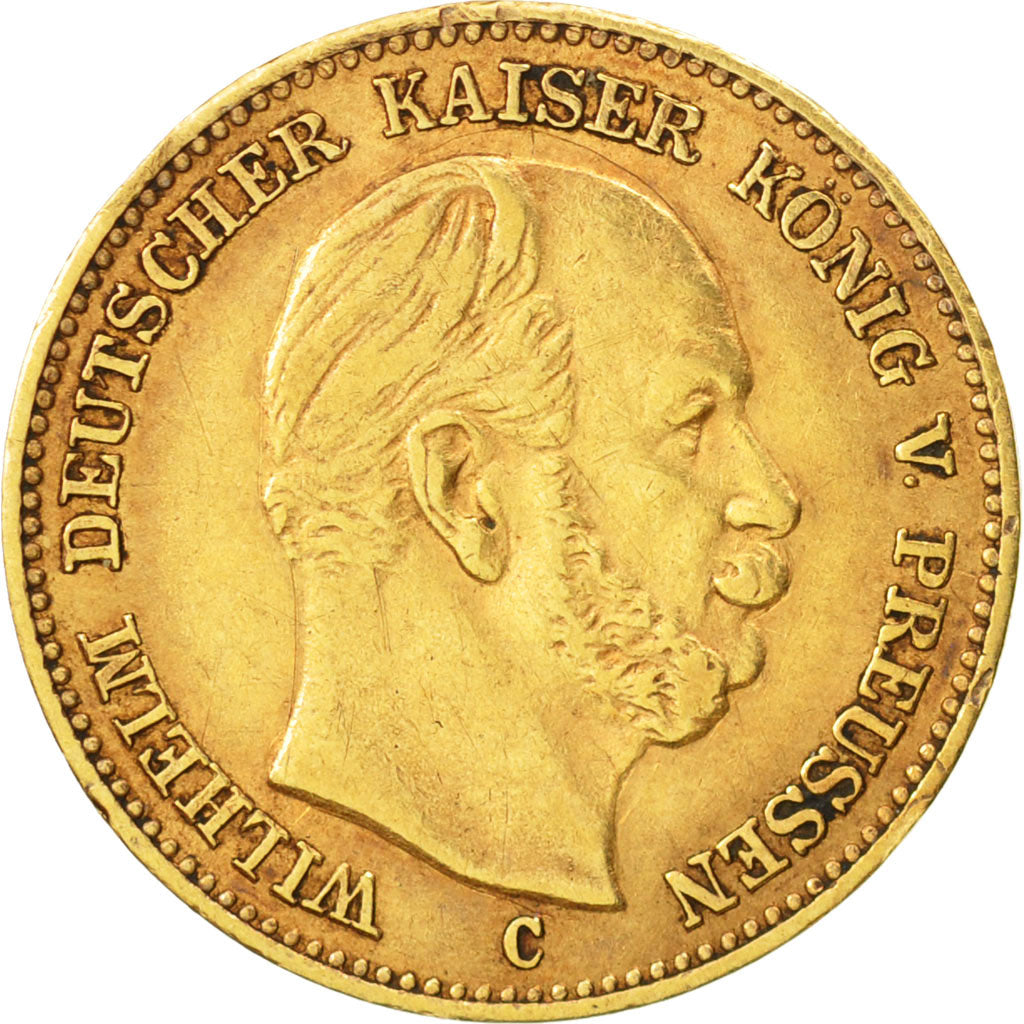 Coin, German States, PRUSSIA, Wilhelm I, 5 Mark, 1877, Cleves, EF(40-45), Gold