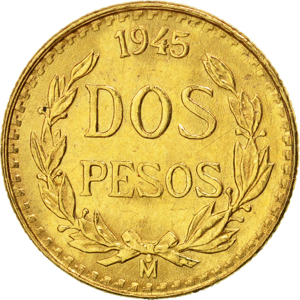 Mexico, 2 Pesos, 1945, Mexico City, MS(60-62), Gold, KM:461