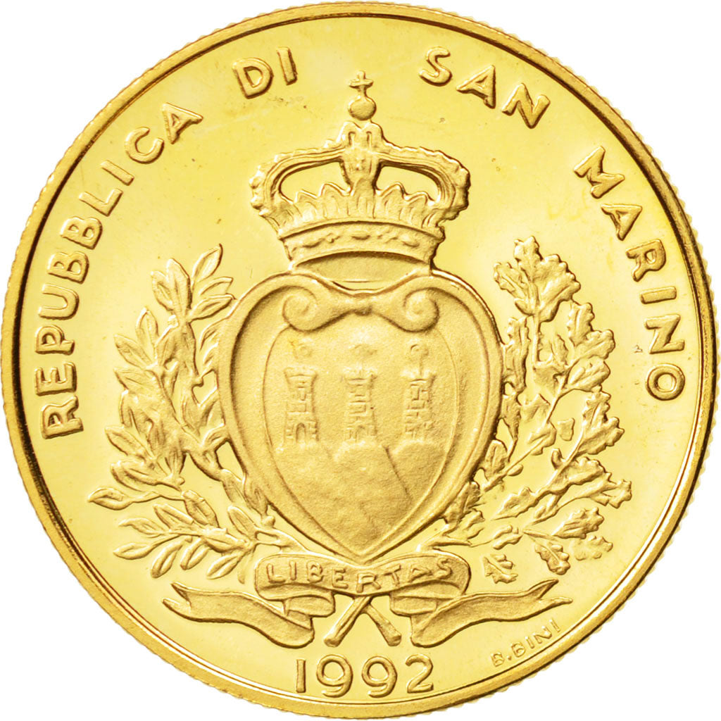 San Marino, 2 Scudi, 1992, MS(65-70), Gold, KM:289