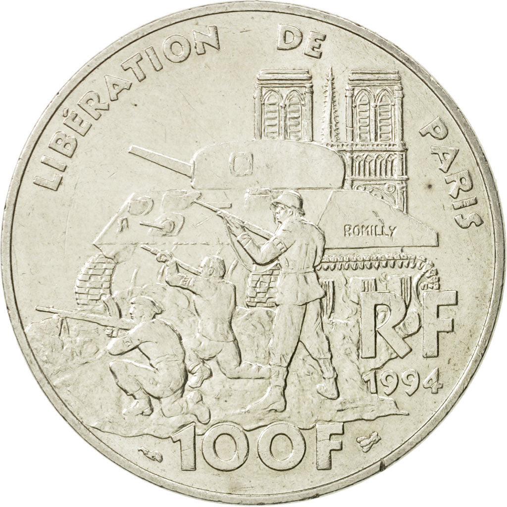 France, Libération de Paris, 100 Francs, 1994, AU(50-53), Silver, KM:1045.1