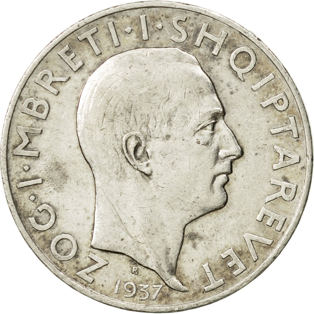 Coin, Albania, Zog I, 2 Franga Ari, 1937, Rome, EF(40-45), Silver, KM:19