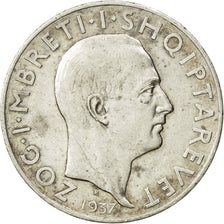 Coin, Albania, Zog I, 2 Franga Ari, 1937, Rome, EF(40-45), Silver, KM:19