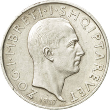 Munten, Albanië, Zog I, Frang Ar, 1937, Rome, ZF+, Zilver, KM:18