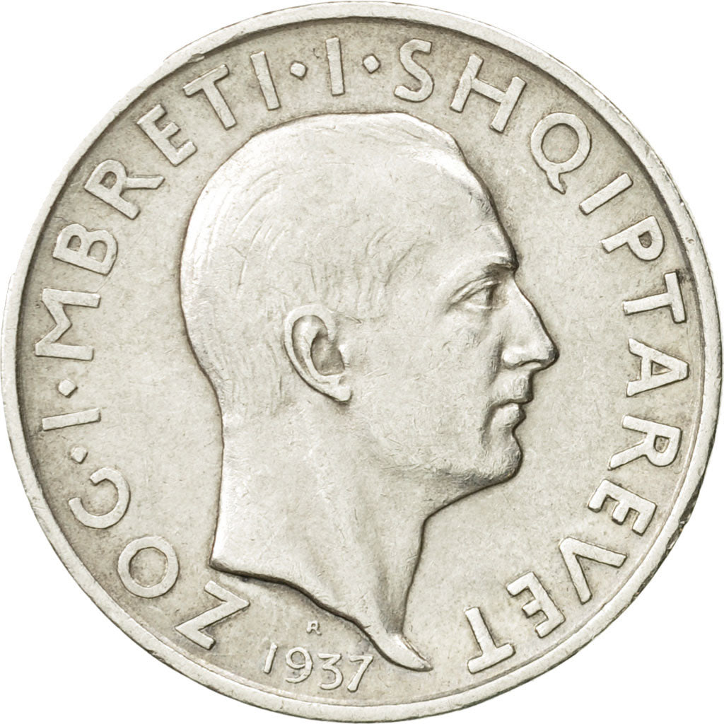 Moneda, Albania, Zog I, Frang Ar, 1937, Rome, MBC+, Plata, KM:18